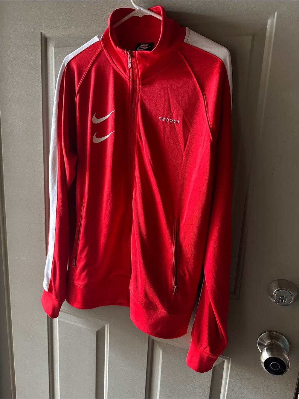 Nike Red Performance Jacket with White Stripe Details - Men's